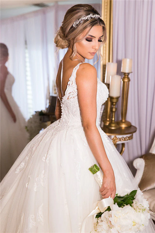 A line Lace Ball Gown Wedding Dresses AmazingBridal Gowns - Image 2