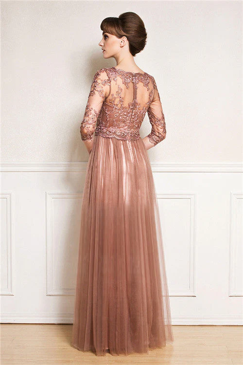 A-line lace floor length jewel applique mother's dress - Image 2