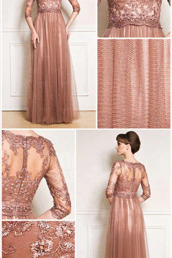 A-line lace floor length jewel applique mother's dress - Image 4
