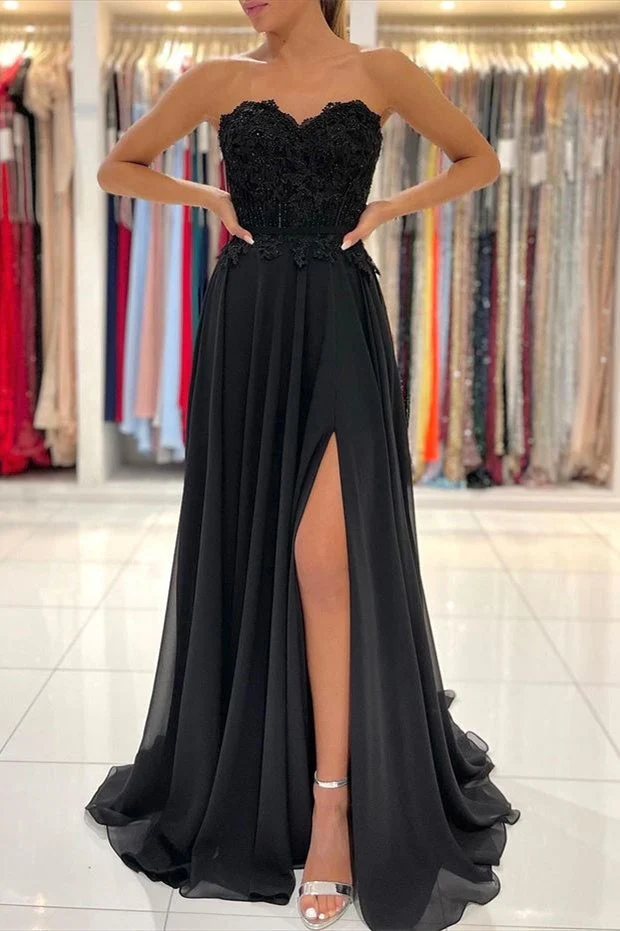 Lace Long Front Split Prom Dress Off-the-shoulder Evening Gown - Image 3