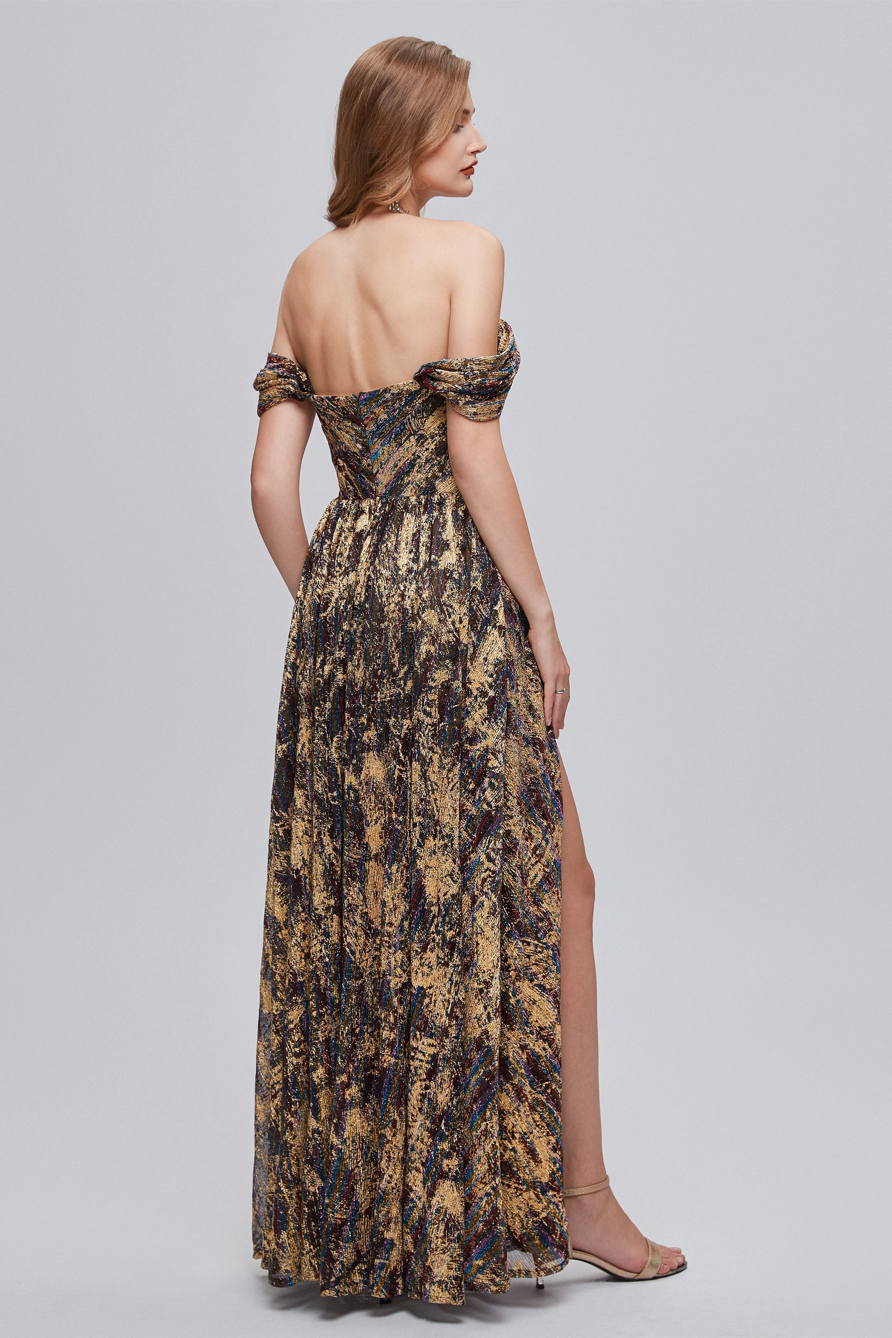 A-line Off-the-shoulder Ankle Length Backless Split Front Elegant Beautiful Prom Dresse - Image 2