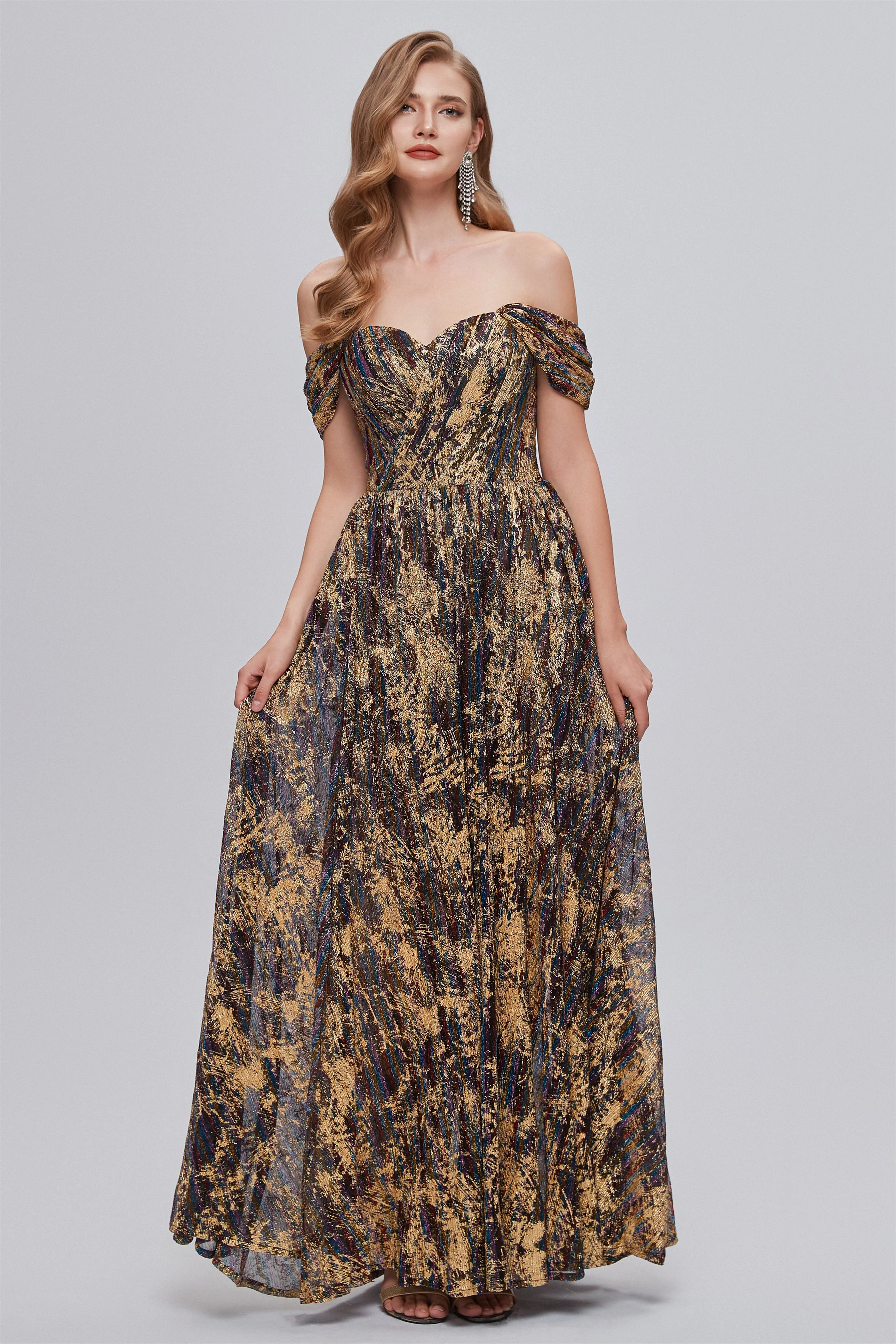 A-line Off-the-shoulder Ankle Length Backless Split Front Elegant Beautiful Prom Dresse - Image 3