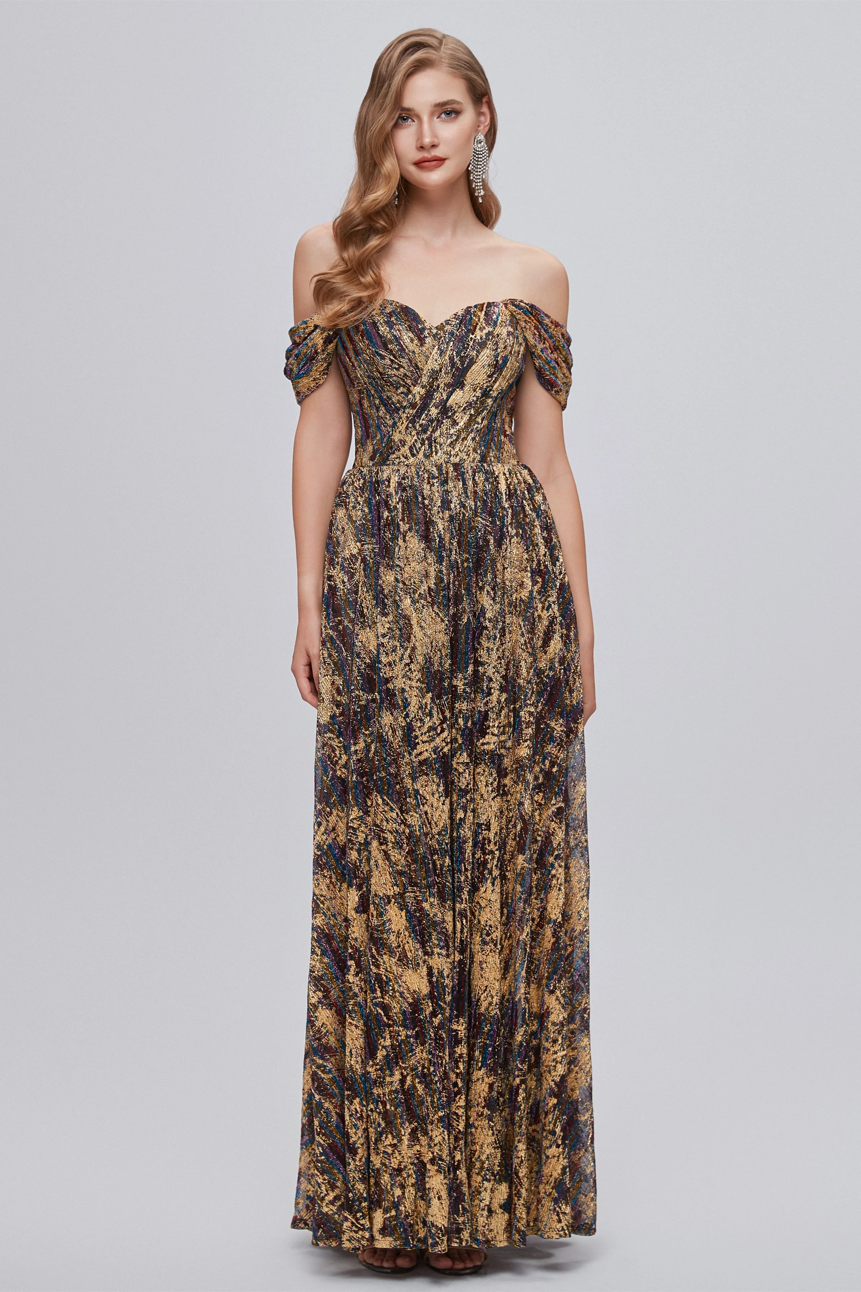 A-line Off-the-shoulder Ankle Length Backless Split Front Elegant Beautiful Prom Dresse - Image 4