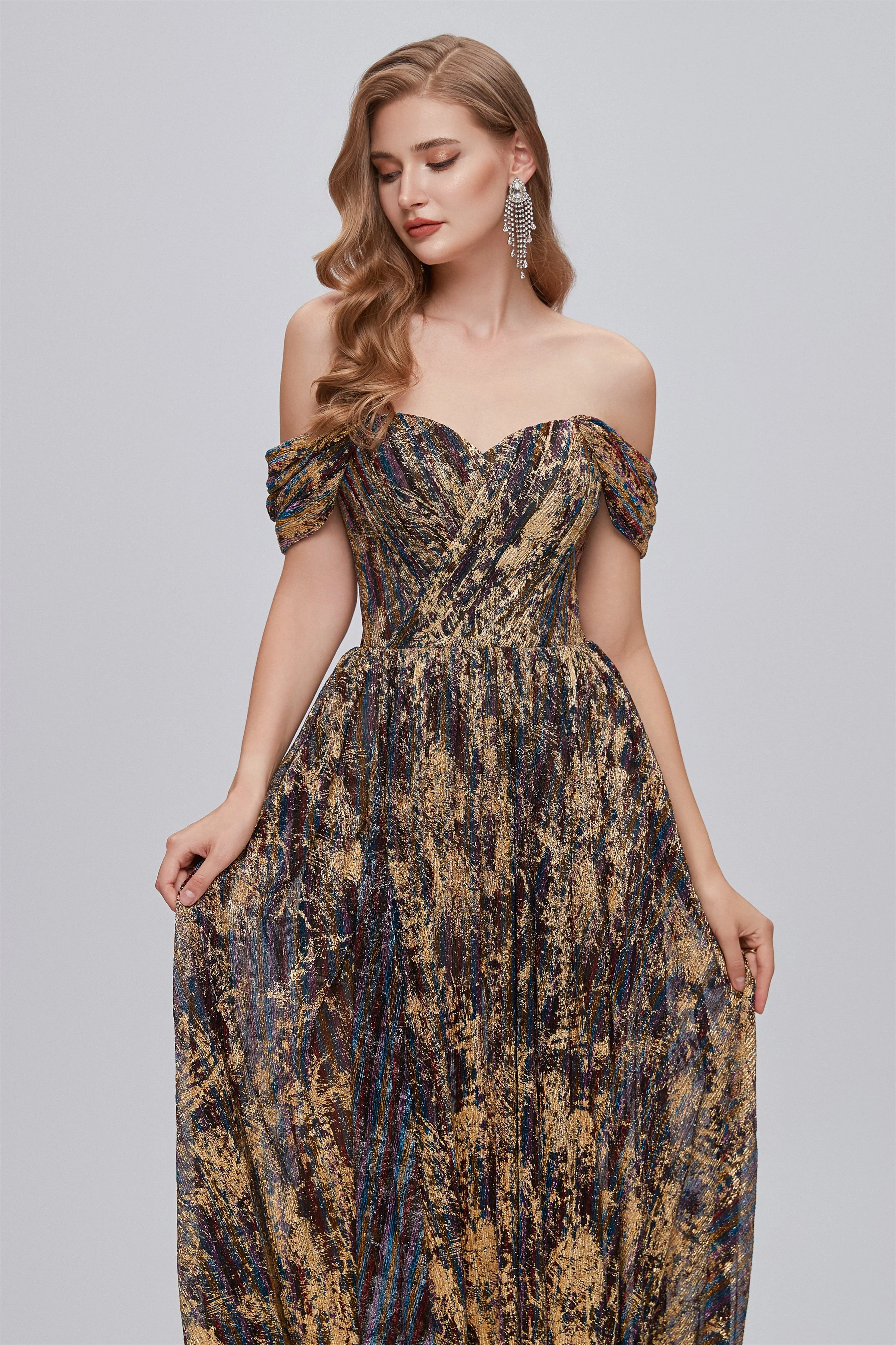 A-line Off-the-shoulder Ankle Length Backless Split Front Elegant Beautiful Prom Dresse - Image 7