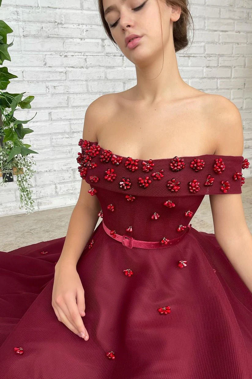 A-line Off-the-shoulder Ankle Length Sleeveless Open Back Beading Homecoming Dress - Image 2