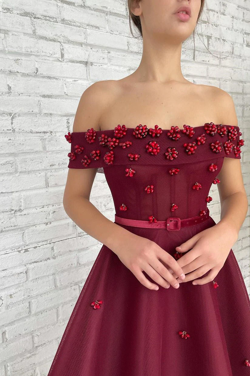 A-line Off-the-shoulder Ankle Length Sleeveless Open Back Beading Homecoming Dress - Image 4