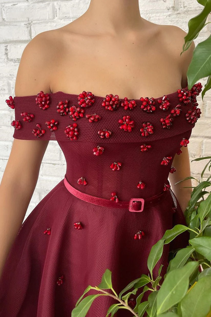 A-line Off-the-shoulder Ankle Length Sleeveless Open Back Beading Homecoming Dress - Image 5