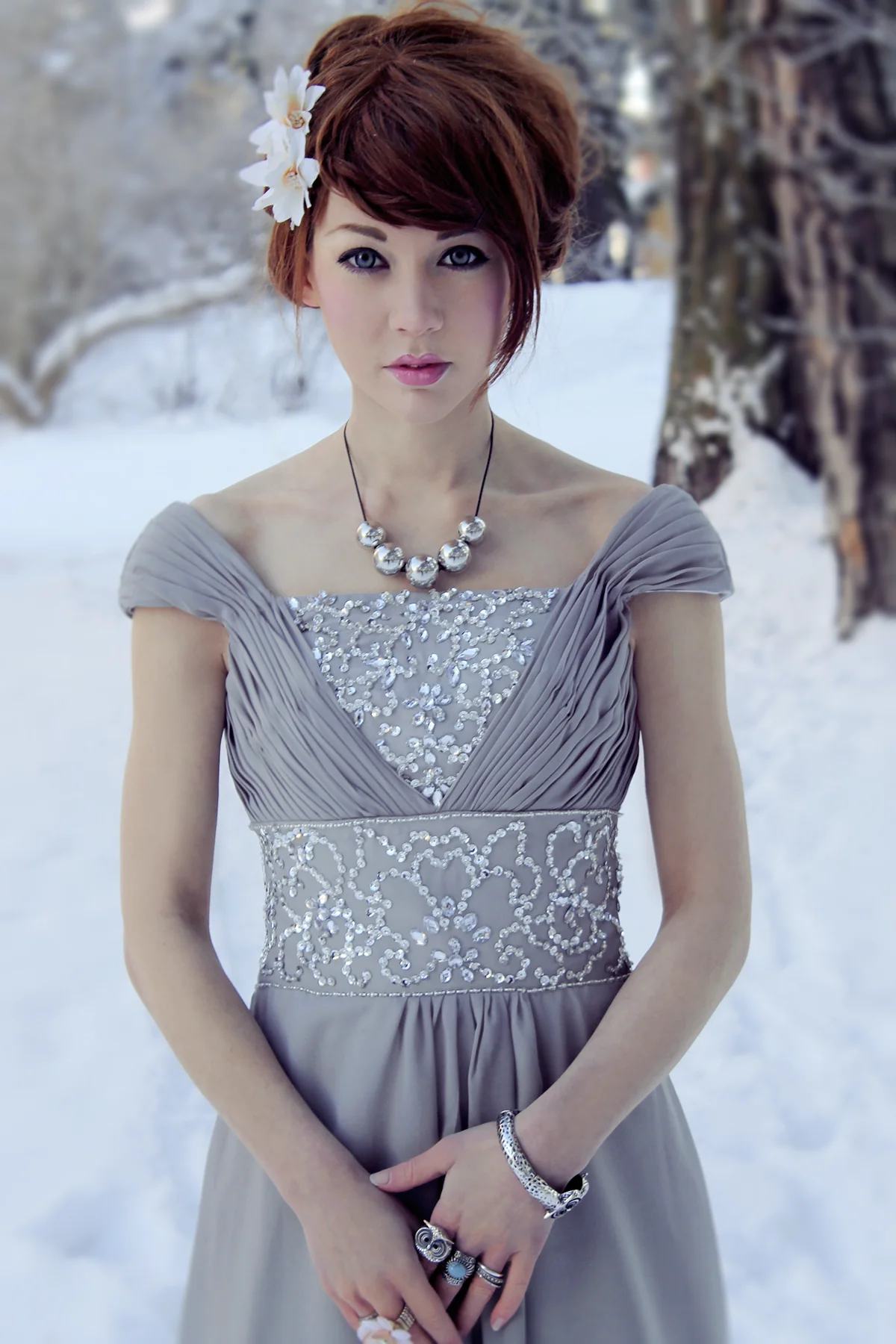 A-line Off-the-shoulder Floor Length Chiffon Beading Evening Dress - Image 3