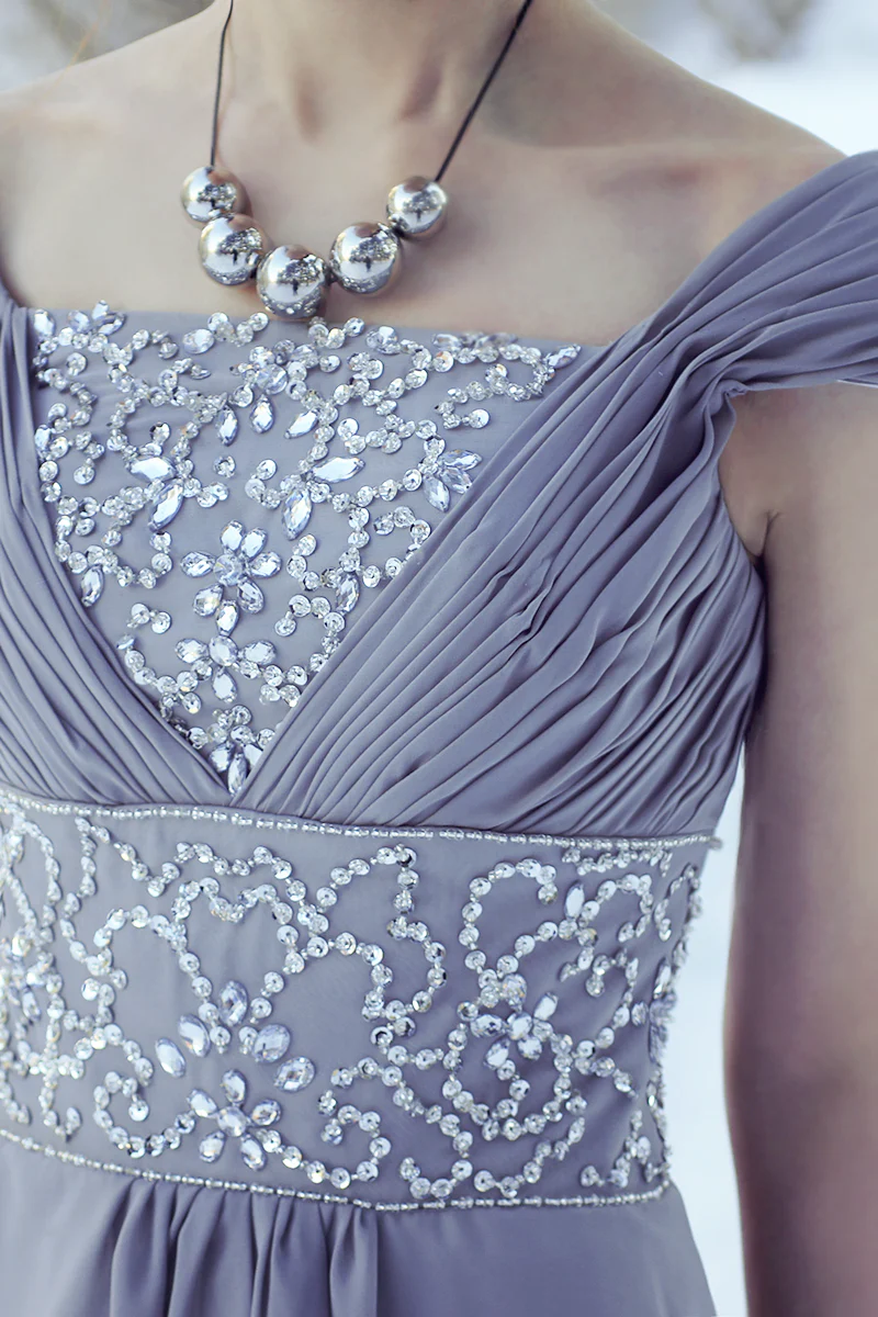 A-line Off-the-shoulder Floor Length Chiffon Beading Evening Dress - Image 5