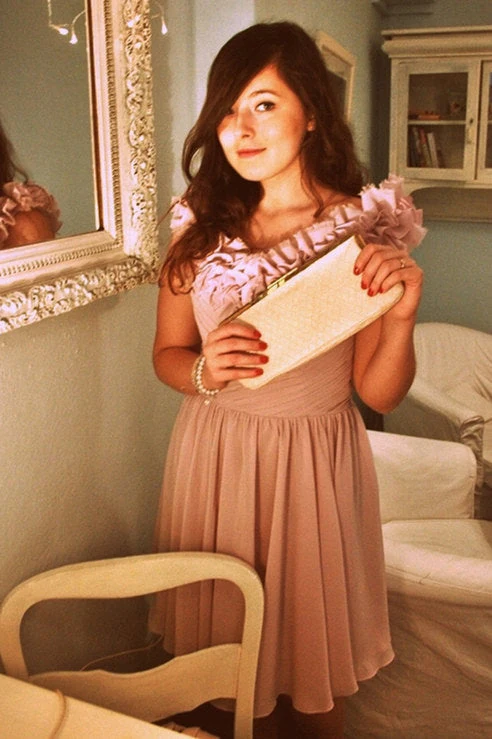 A-line Off-the-shoulder Knee Length Chiffon Bridesmaid Dress - Image 8