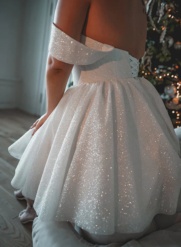 A-Line Off-The-Shoulder Knee-Length Sequined Homecoming Dresses - Image 4