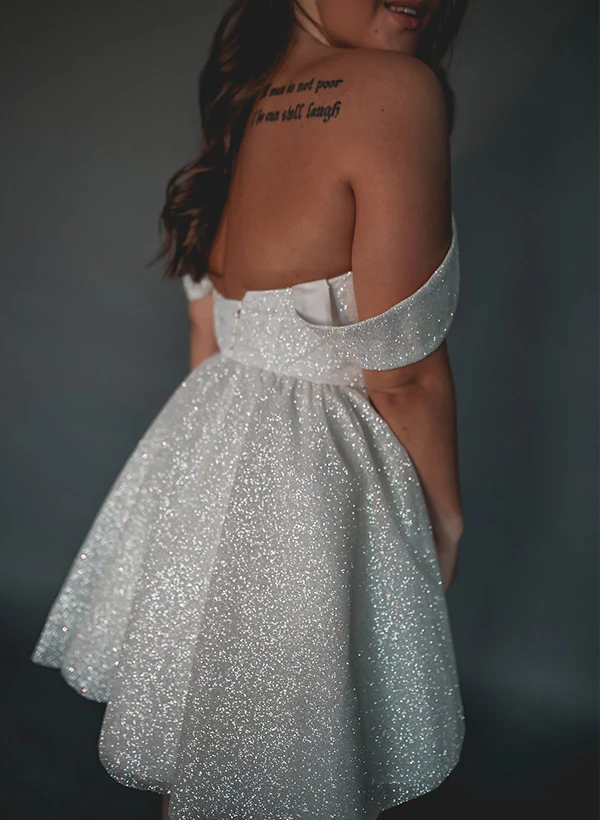 A-Line Off-The-Shoulder Knee-Length Sequined Homecoming Dresses - Image 5