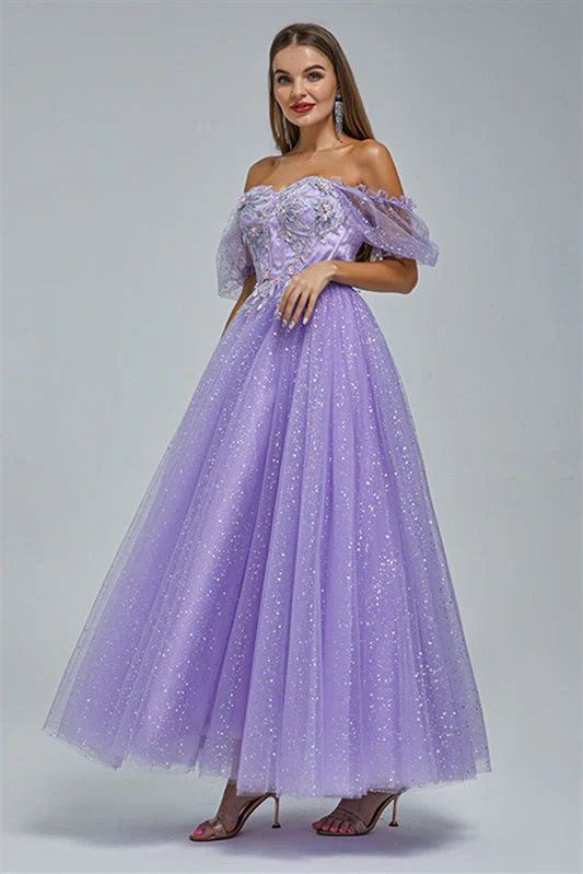 Off-the-shoulder Lace Applique Ankle Length Backless Vintage Beautiful Ball Gown Prom Dress - Image 10