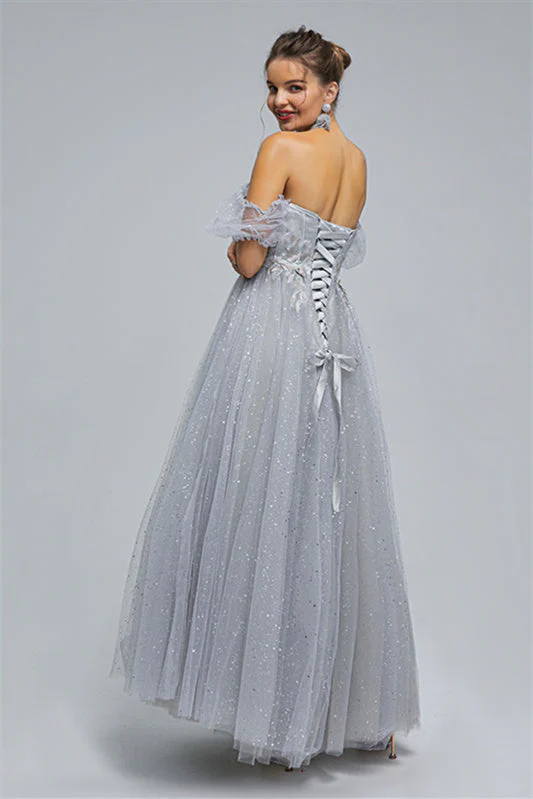 Off-the-shoulder Lace Applique Ankle Length Backless Vintage Beautiful Ball Gown Prom Dress - Image 14