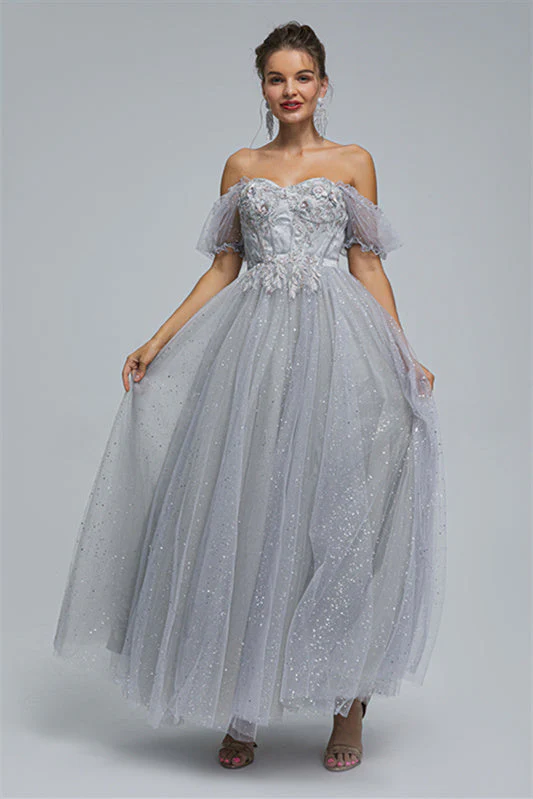 Off-the-shoulder Lace Applique Ankle Length Backless Vintage Beautiful Ball Gown Prom Dress - Image 15
