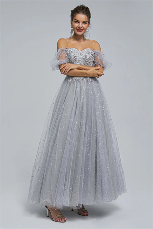 Off-the-shoulder Lace Applique Ankle Length Backless Vintage Beautiful Ball Gown Prom Dress - Image 16