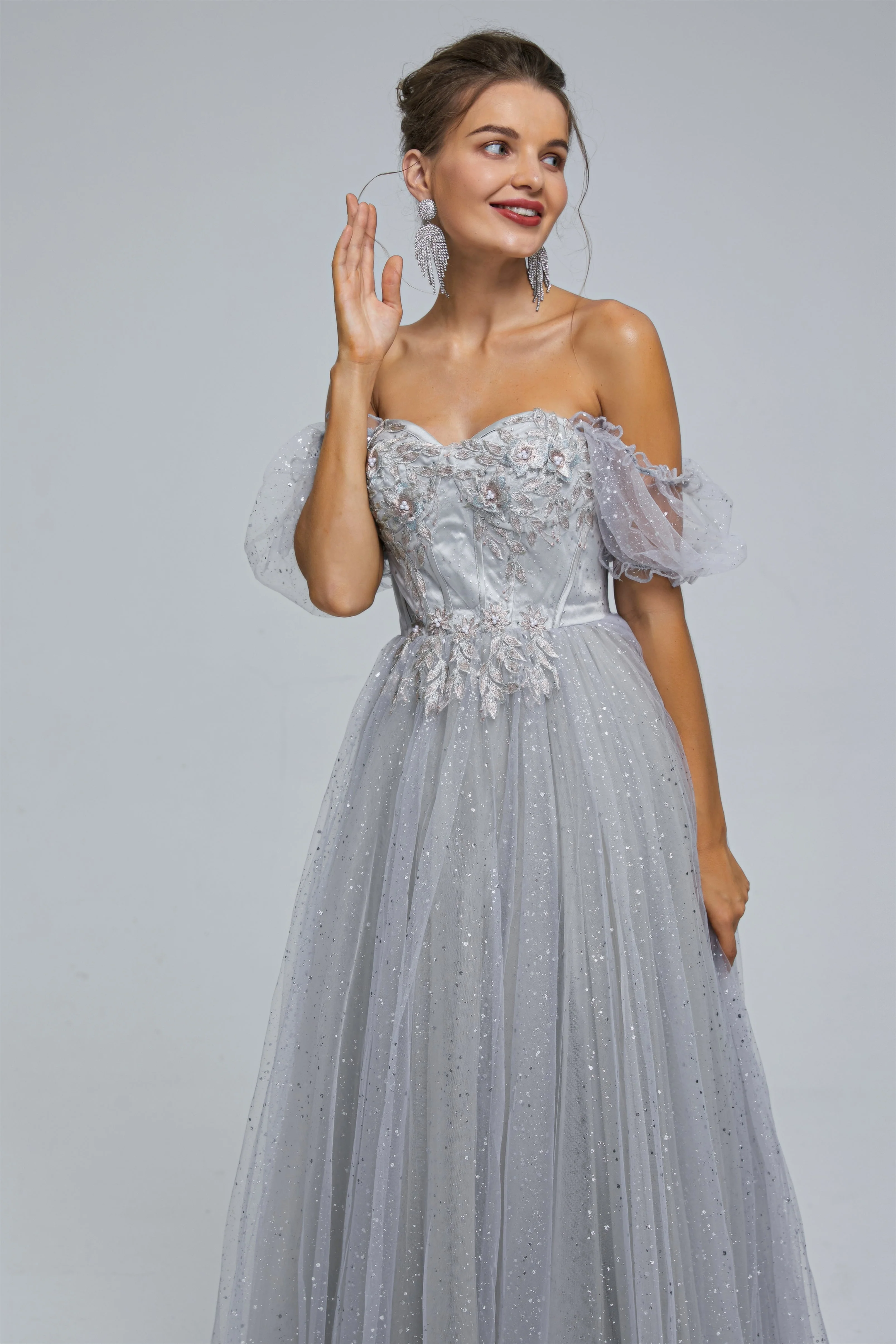 Off-the-shoulder Lace Applique Ankle Length Backless Vintage Beautiful Ball Gown Prom Dress - Image 17