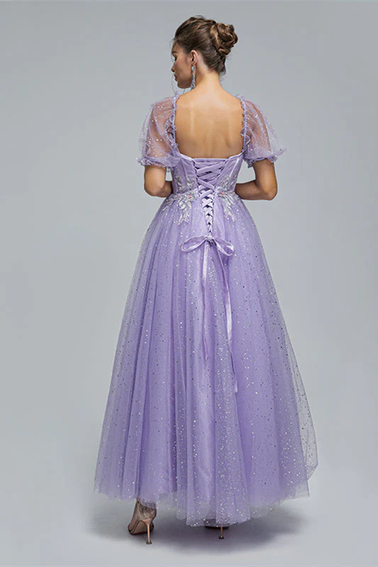 Off-the-shoulder Lace Applique Ankle Length Backless Vintage Beautiful Ball Gown Prom Dress - Image 2