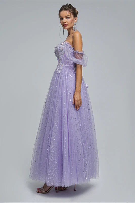 Off-the-shoulder Lace Applique Ankle Length Backless Vintage Beautiful Ball Gown Prom Dress - Image 4