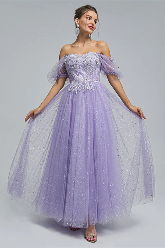 Off-the-shoulder Lace Applique Ankle Length Backless Vintage Beautiful Ball Gown Prom Dress - Image 5