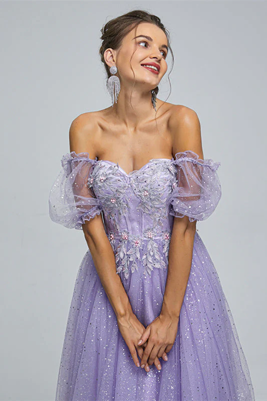 Off-the-shoulder Lace Applique Ankle Length Backless Vintage Beautiful Ball Gown Prom Dress - Image 6