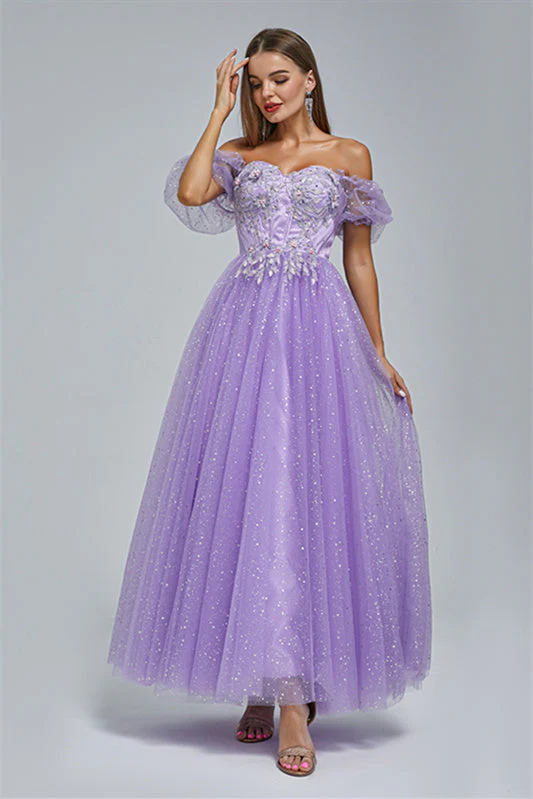 Off-the-shoulder Lace Applique Ankle Length Backless Vintage Beautiful Ball Gown Prom Dress - Image 8