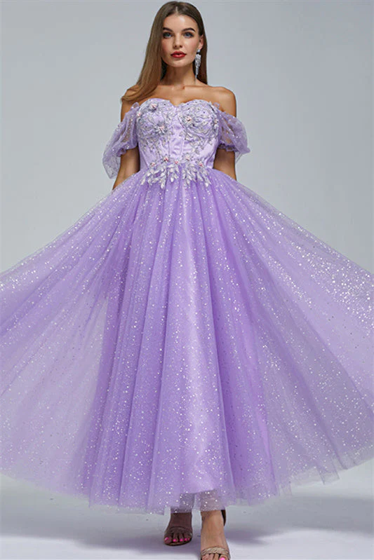 Off-the-shoulder Lace Applique Ankle Length Backless Vintage Beautiful Ball Gown Prom Dress - Image 9