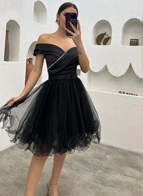 A-Line Off-The-Shoulder Sleeveless Homecoming Dresses - Image 2