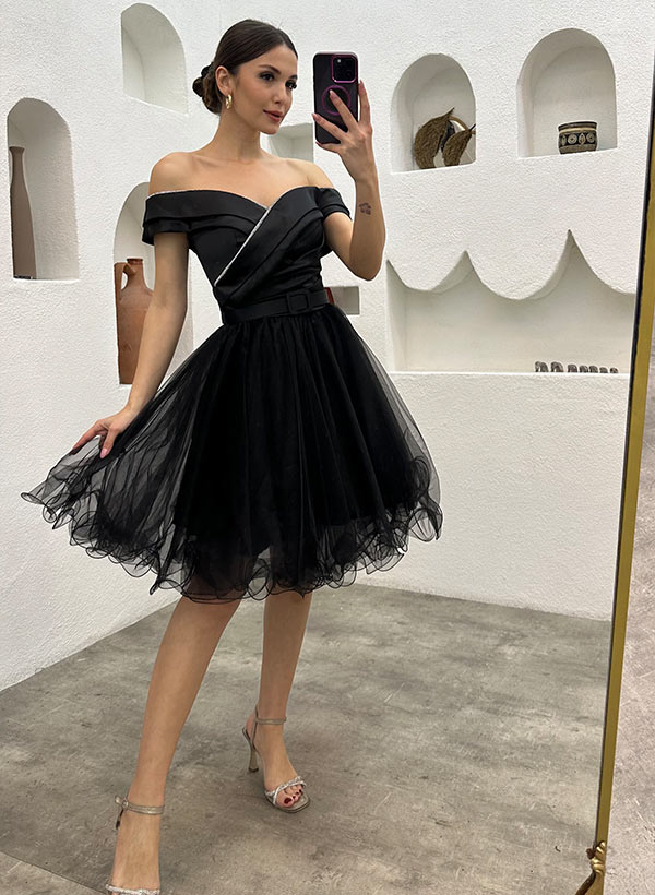 A-Line Off-The-Shoulder Sleeveless Homecoming Dresses - Image 3