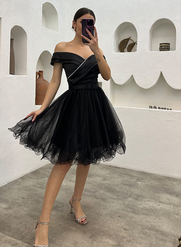 A-Line Off-The-Shoulder Sleeveless Homecoming Dresses - Image 4