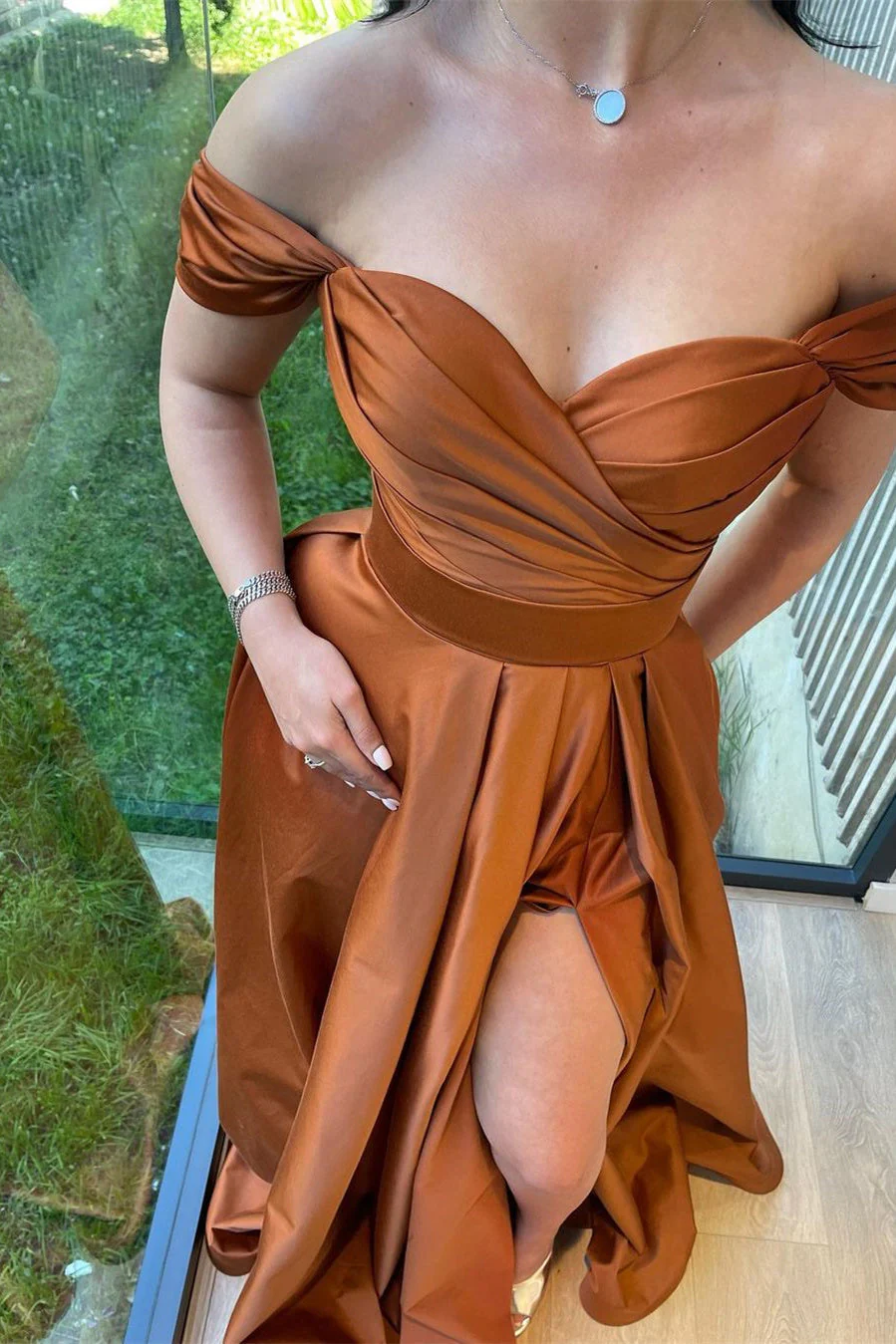 A-line Off-the-shoulder Sweetheart High Split Floor-length Open Back Prom Dress - Image 5
