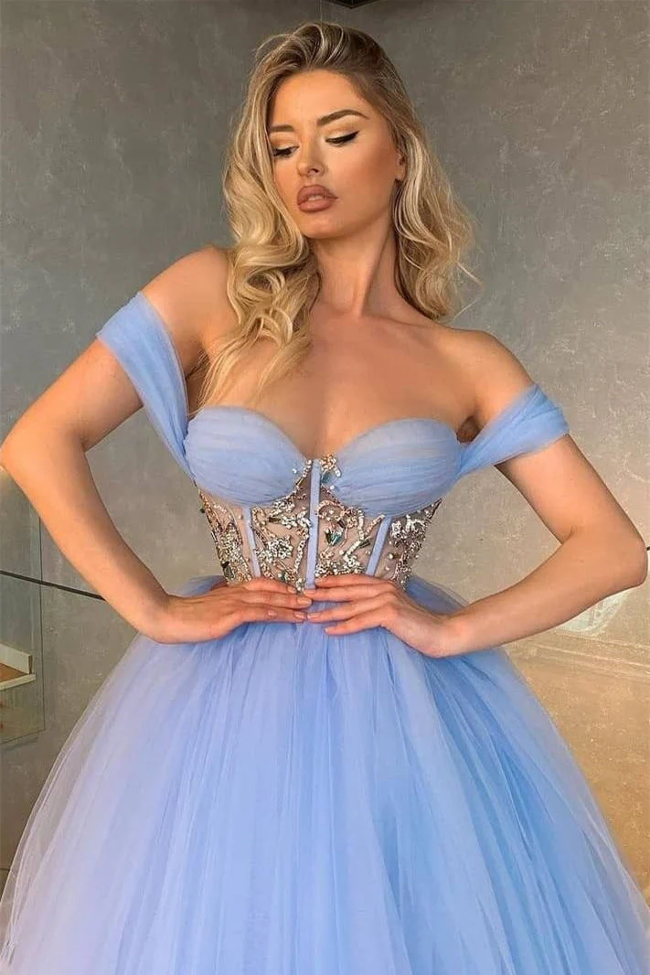 A-line Off-the-shoulder Sweetheart Lace Ankle Length Prom Dress - Image 2