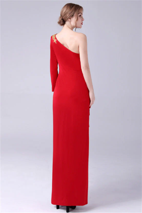 Mermaid One Shoulder Ankle-length Asymmetrical Applique mother's dress - Image 2