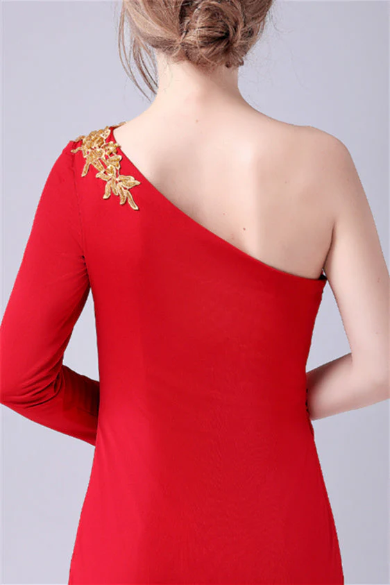 Mermaid One Shoulder Ankle-length Asymmetrical Applique mother's dress - Image 3