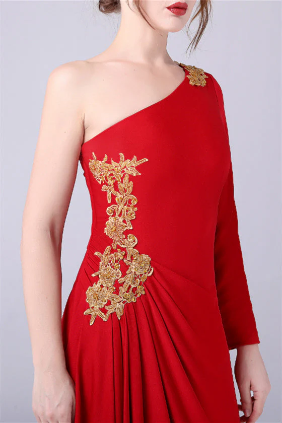 Mermaid One Shoulder Ankle-length Asymmetrical Applique mother's dress - Image 4