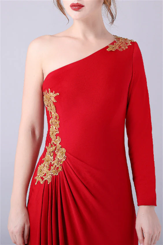 Mermaid One Shoulder Ankle-length Asymmetrical Applique mother's dress - Image 5