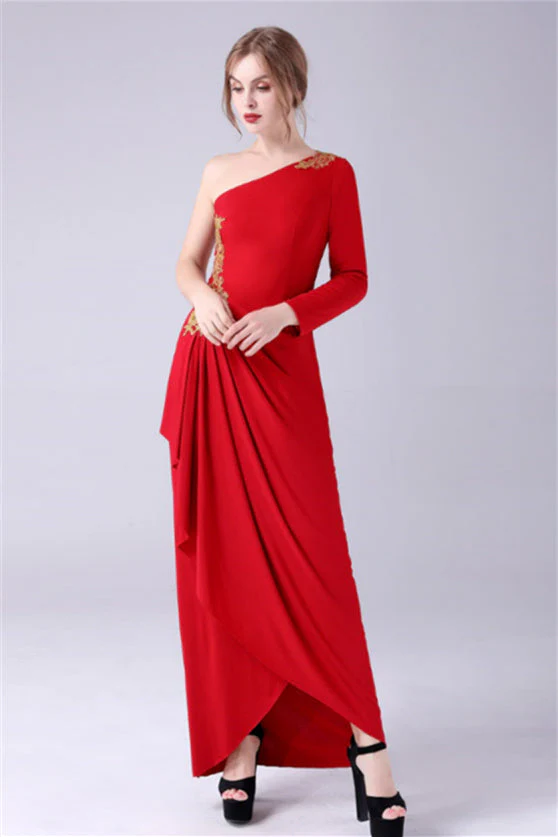 Mermaid One Shoulder Ankle-length Asymmetrical Applique mother's dress - Image 6