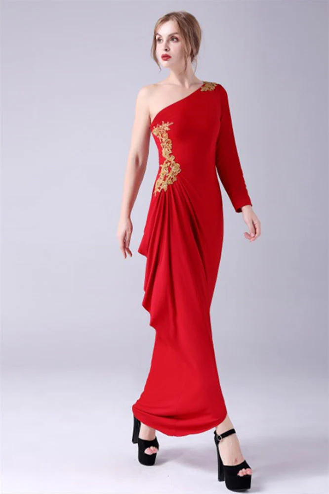 Mermaid One Shoulder Ankle-length Asymmetrical Applique mother's dress - Image 7