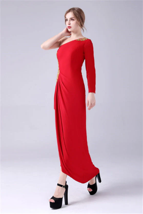 Mermaid One Shoulder Ankle-length Asymmetrical Applique mother's dress - Image 8