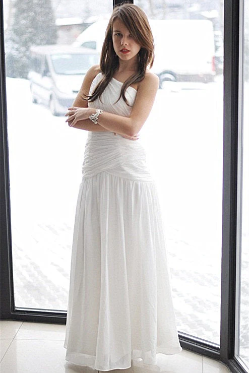 A-line One-shoulder Floor Length Chiffon Backless Wedding Dress - Image 6