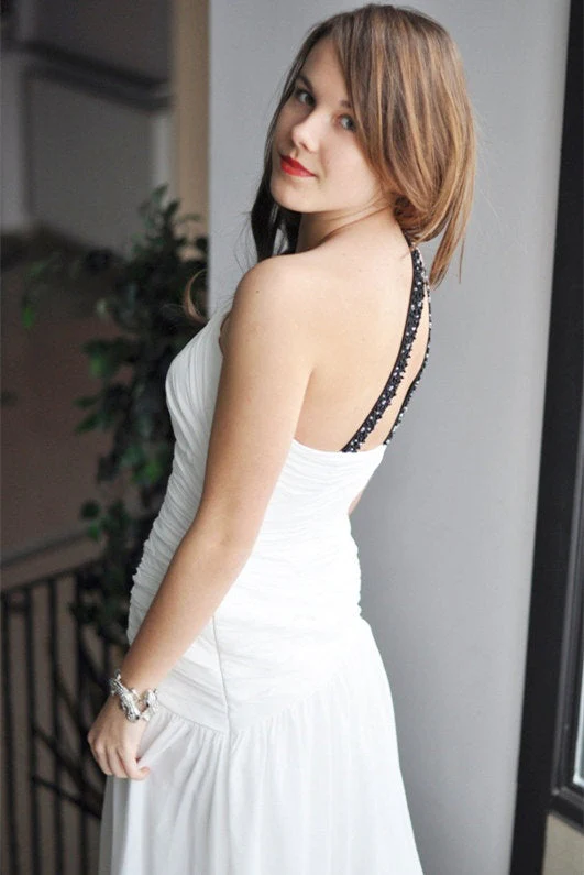 A-line One-shoulder Floor Length Chiffon Backless Wedding Dress - Image 7