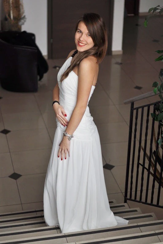 A-line One-shoulder Floor Length Chiffon Backless Wedding Dress - Image 9