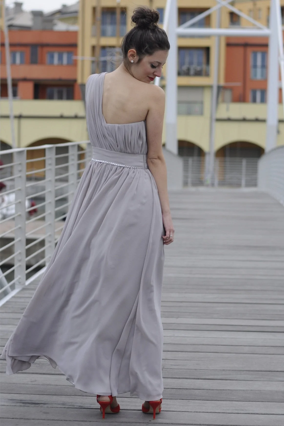 A-line One-shoulder Floor Length Chiffon Evening Dress - Image 2