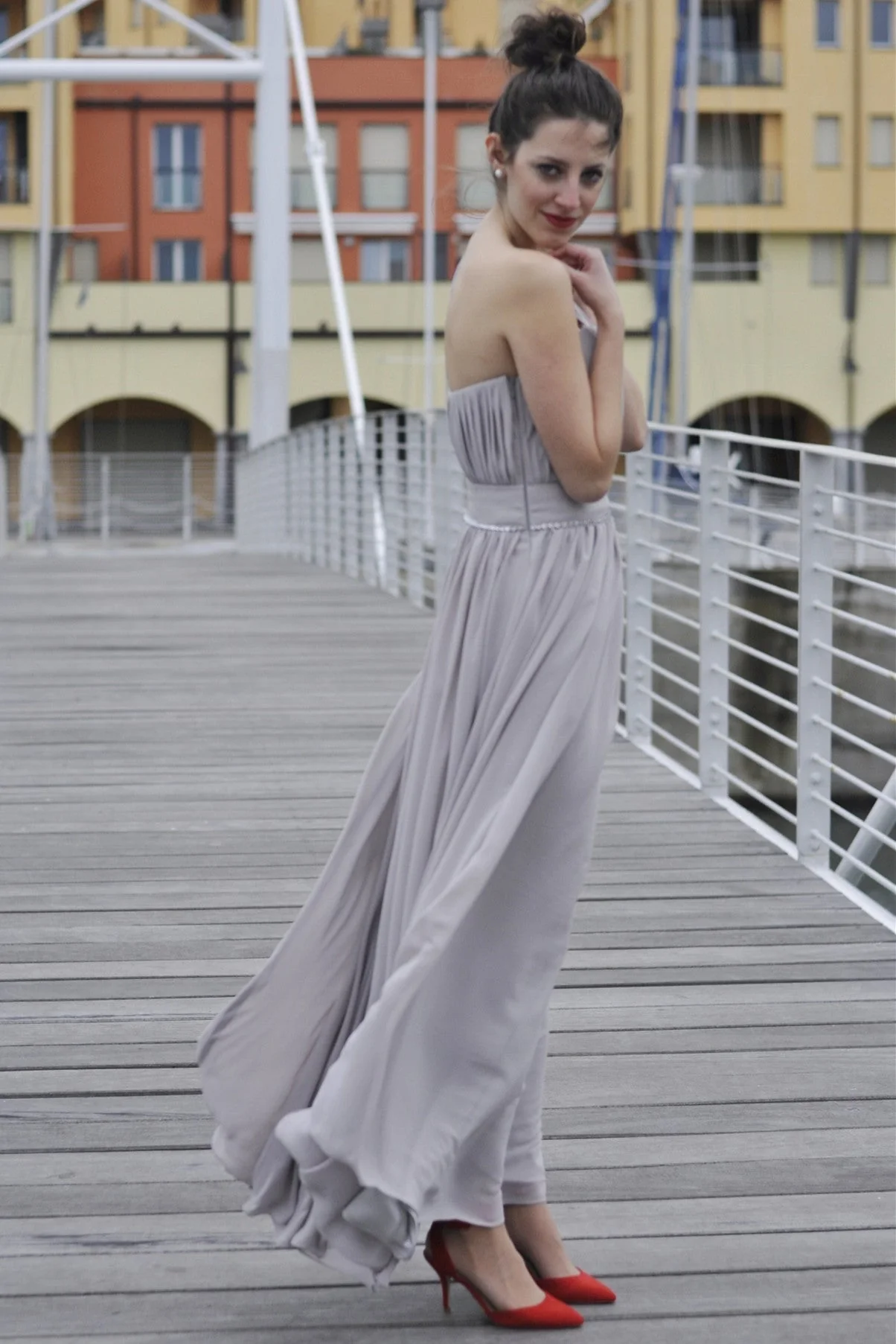 A-line One-shoulder Floor Length Chiffon Evening Dress - Image 3