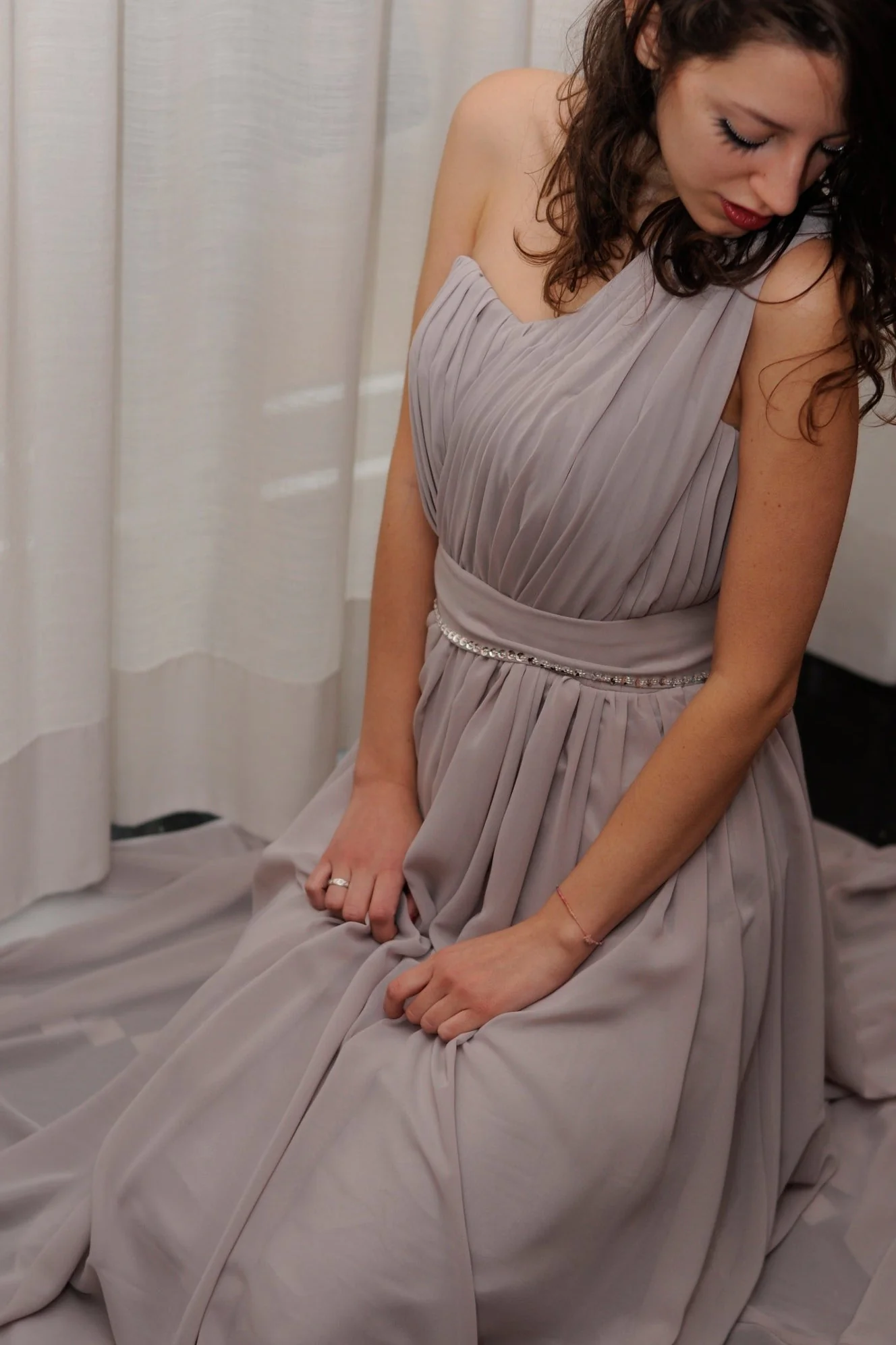 A-line One-shoulder Floor Length Chiffon Evening Dress - Image 9