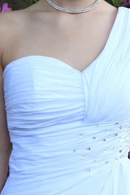 A-line One-shoulder Floor Length Chiffon Front Slit Rhinestone Prom Dress - Image 10