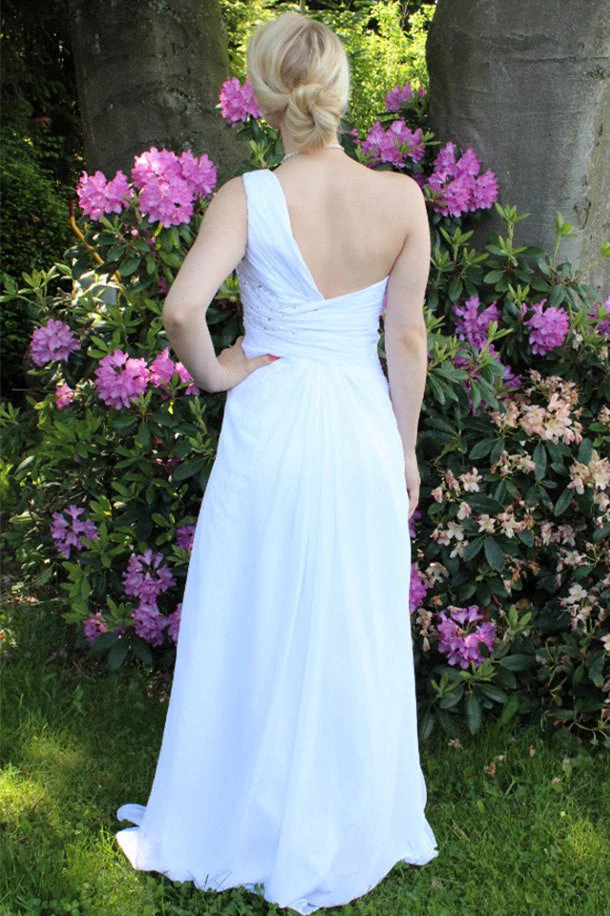 A-line One-shoulder Floor Length Chiffon Front Slit Rhinestone Prom Dress - Image 2