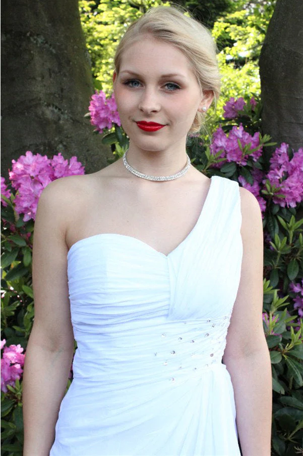 A-line One-shoulder Floor Length Chiffon Front Slit Rhinestone Prom Dress - Image 6