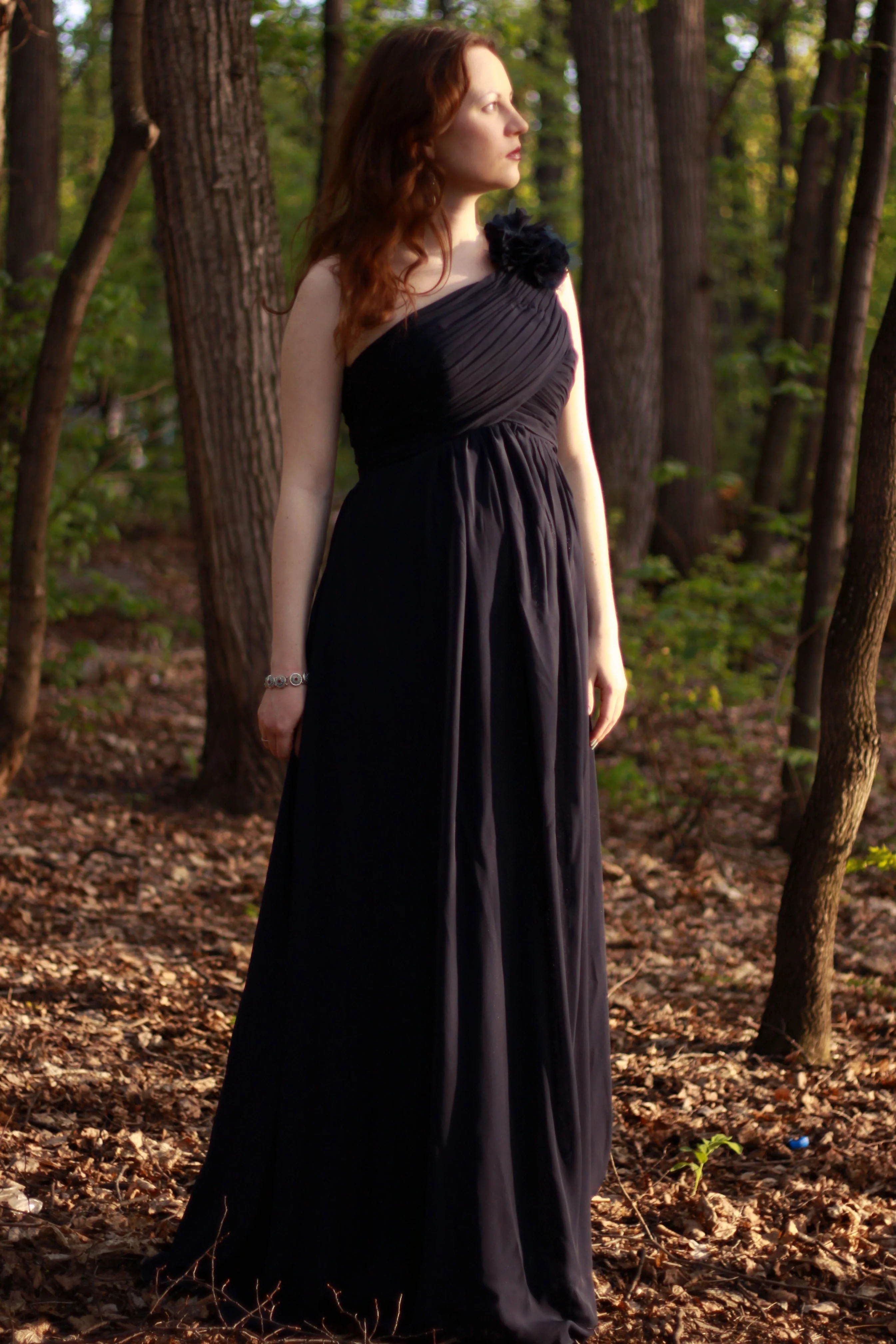 A-line One-shoulder Floor Length Chiffon Handmade Flower Bridesmaid Dress - Image 3