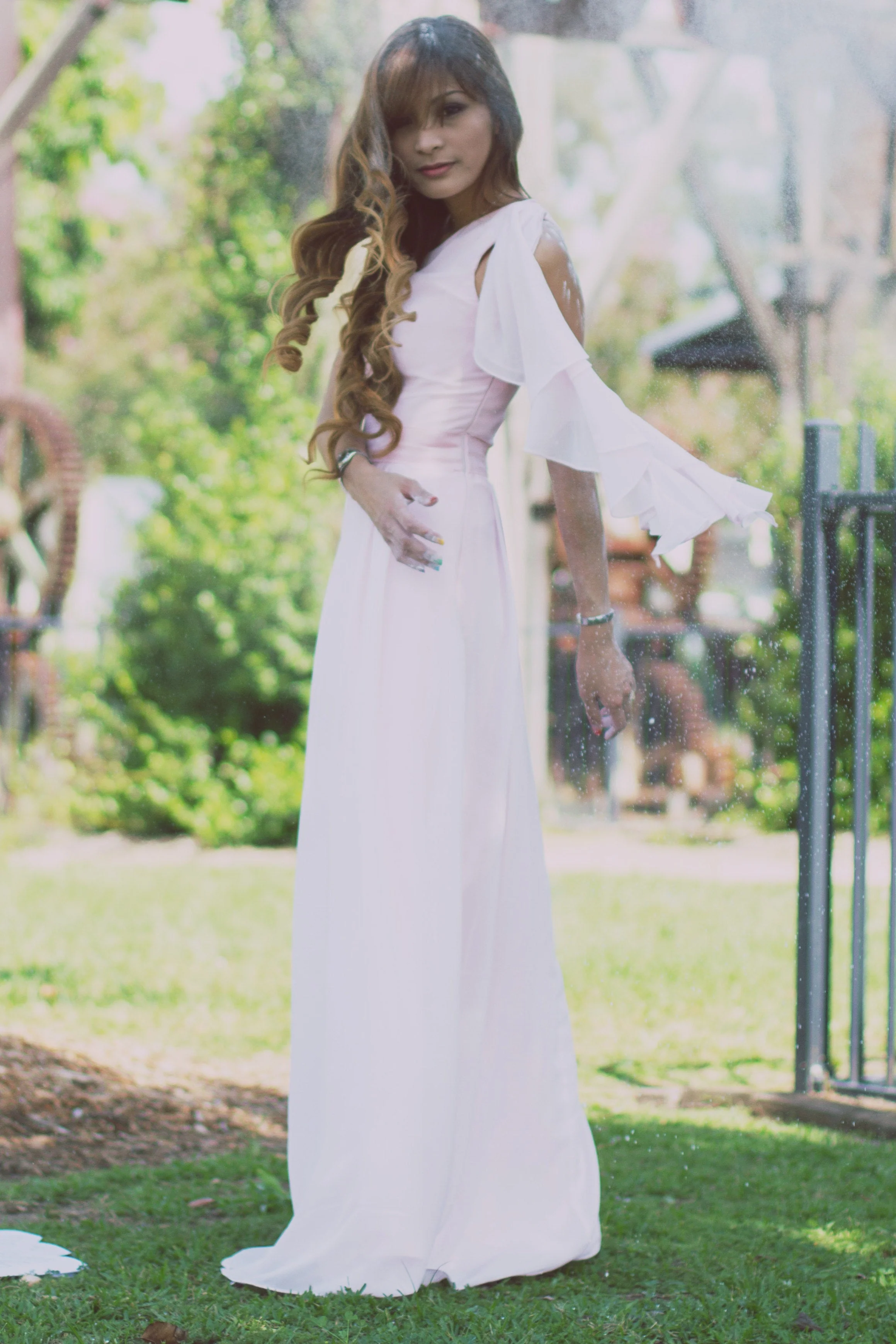 A-line One-shoulder Floor Length Chiffon Hanging Ribbon Prom Dress - Image 3